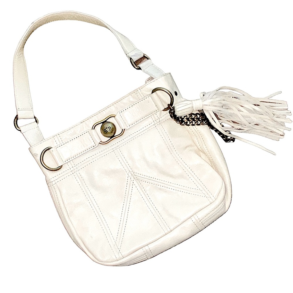 Juicy Couture Leather Bronson Tassel Shoulder Bag cream leather brass hardware